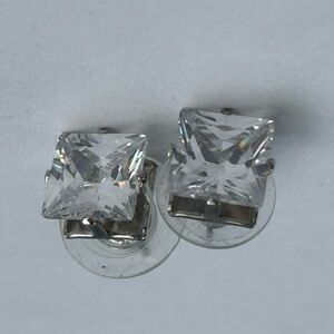 Large Square Shaped Silver-Tone Stud Earrings